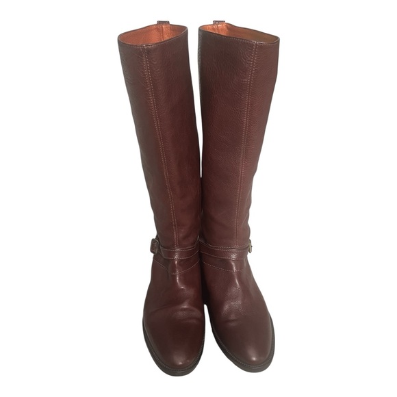 J. Crew Italy Women’s Brown Leather Tall Riding Boots Size 7 Low Heel Knee High - Picture 1 of 14